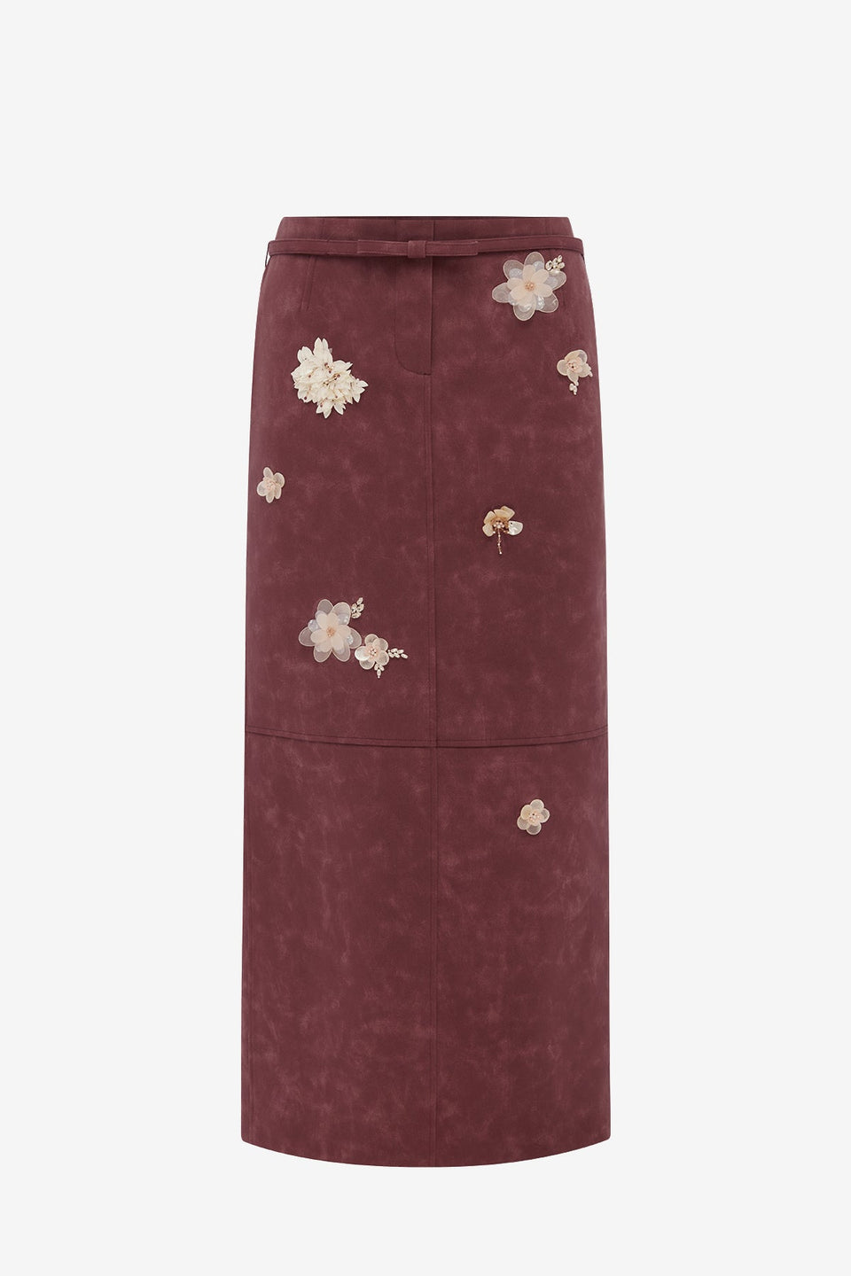 Saskia Embellished Vegan Suede Maxi Skirt - Mahogany Skirts