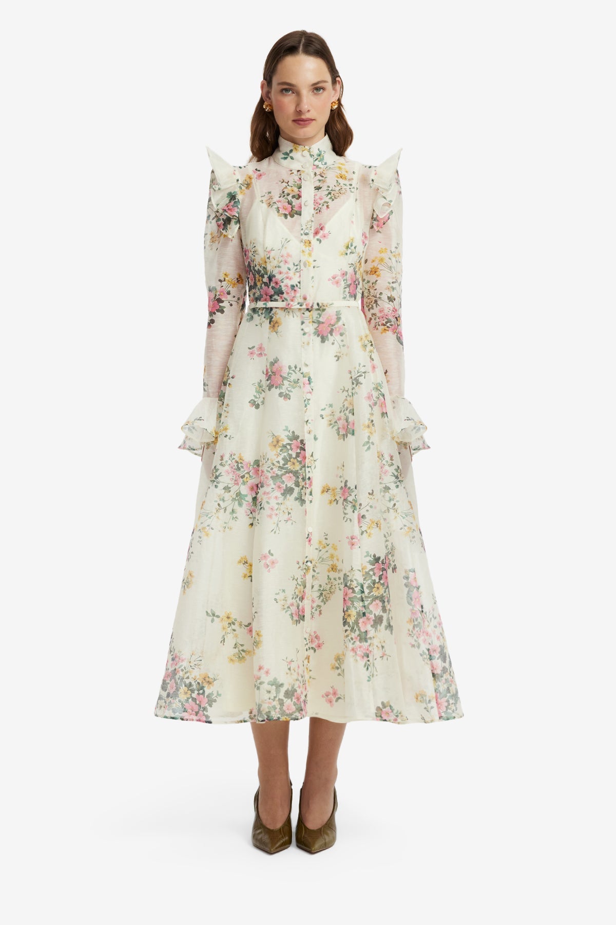 Katrina Butterfly Sleeve Midi Dress - Posy Print in Snow – LEO LIN