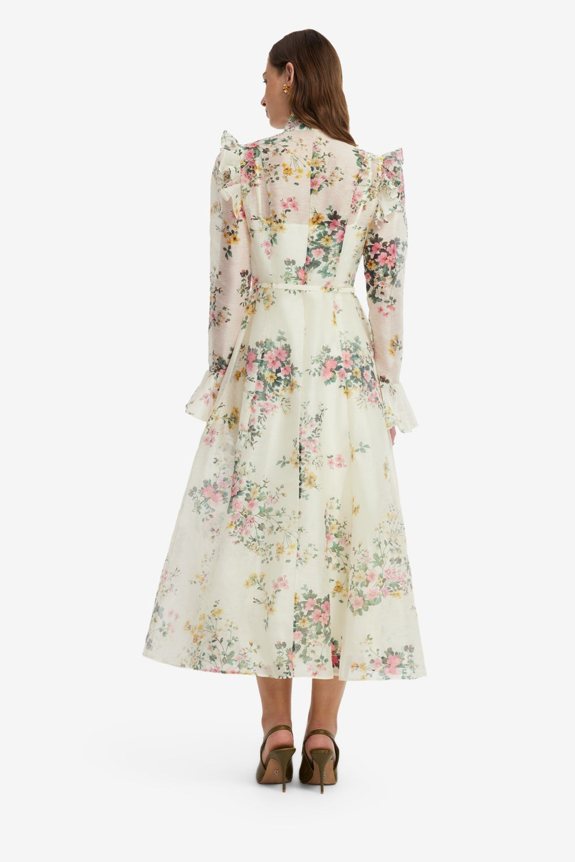 Katrina Butterfly Sleeve Midi Dress - Posy Print in Snow Dress Midi