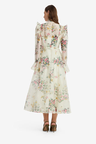 Katrina Butterfly Sleeve Midi Dress - Posy Print in Snow Dress Midi