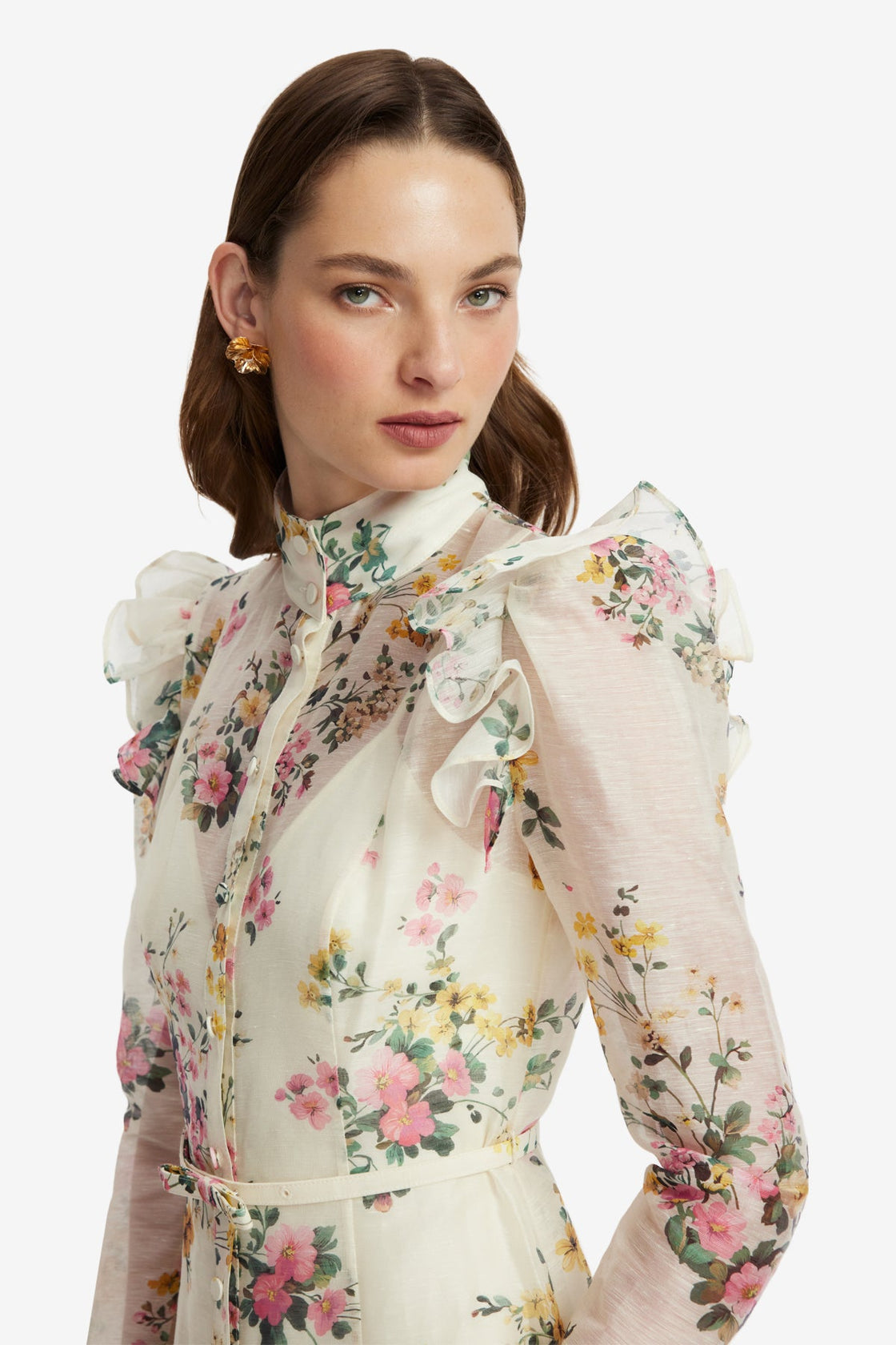 Katrina Butterfly Sleeve Midi Dress - Posy Print in Snow Dress Midi