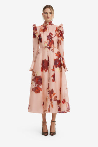 Katrina Butterfly Sleeve Midi Dress - Reverie Print in Nectar Dress Midi
