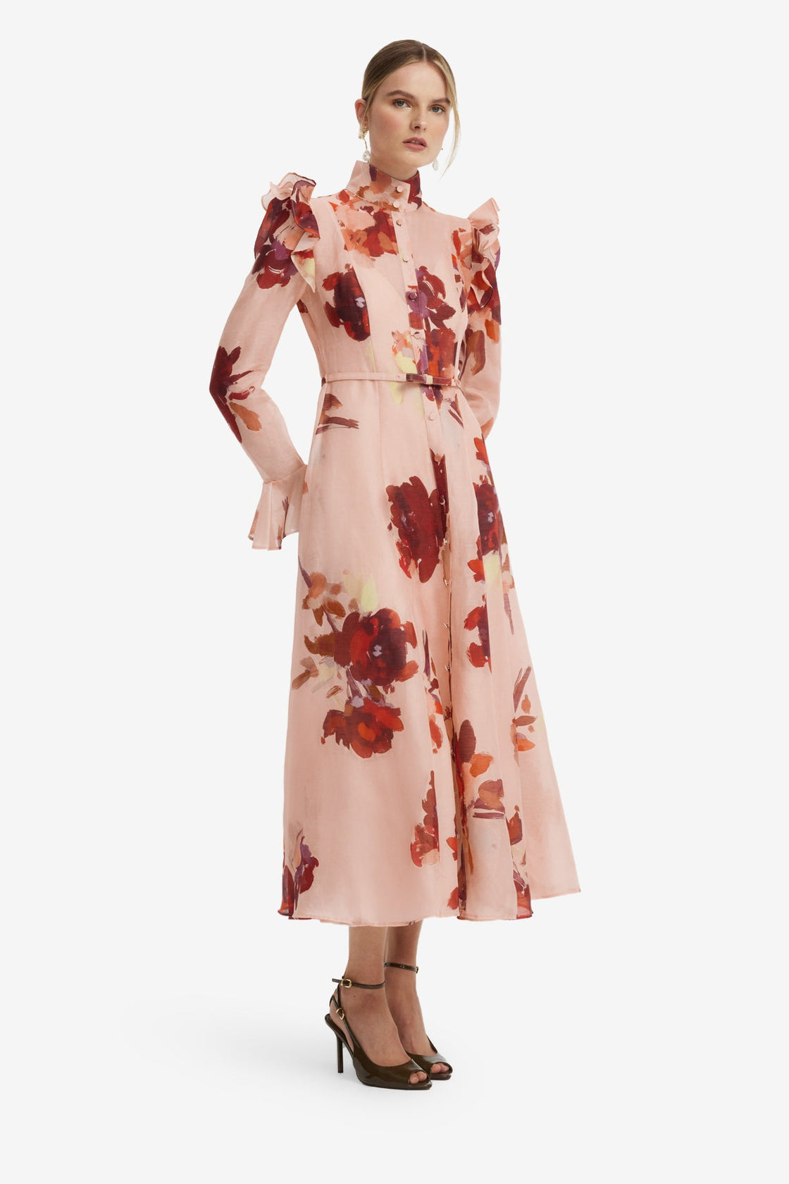 Katrina Butterfly Sleeve Midi Dress - Reverie Print in Nectar Dress Midi