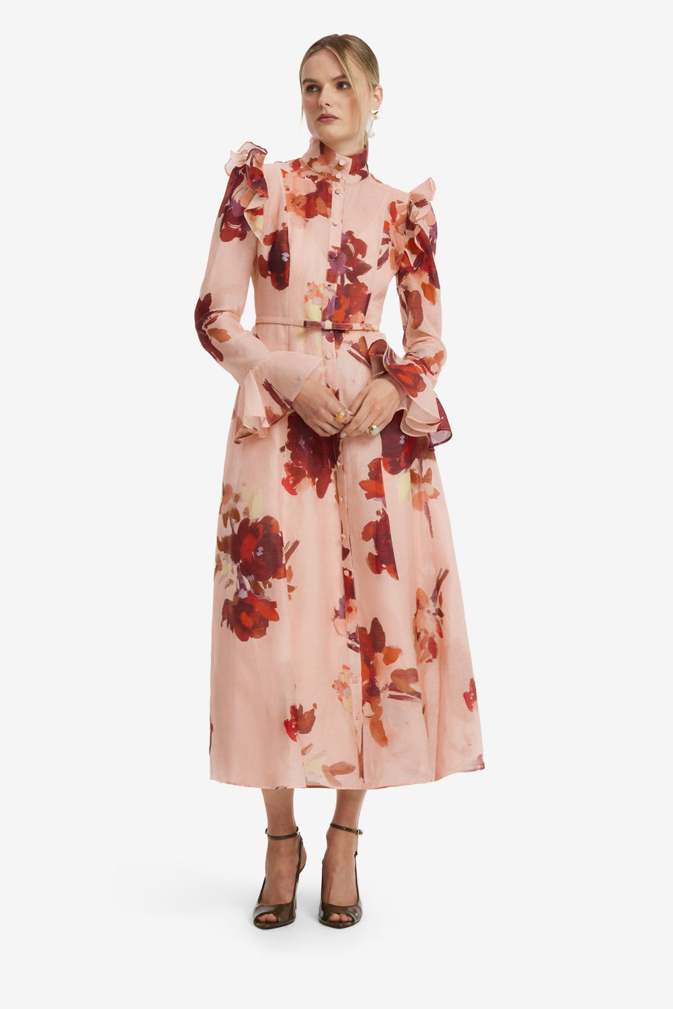 Katrina Butterfly Sleeve Midi Dress - Reverie Print in Nectar Dress Midi