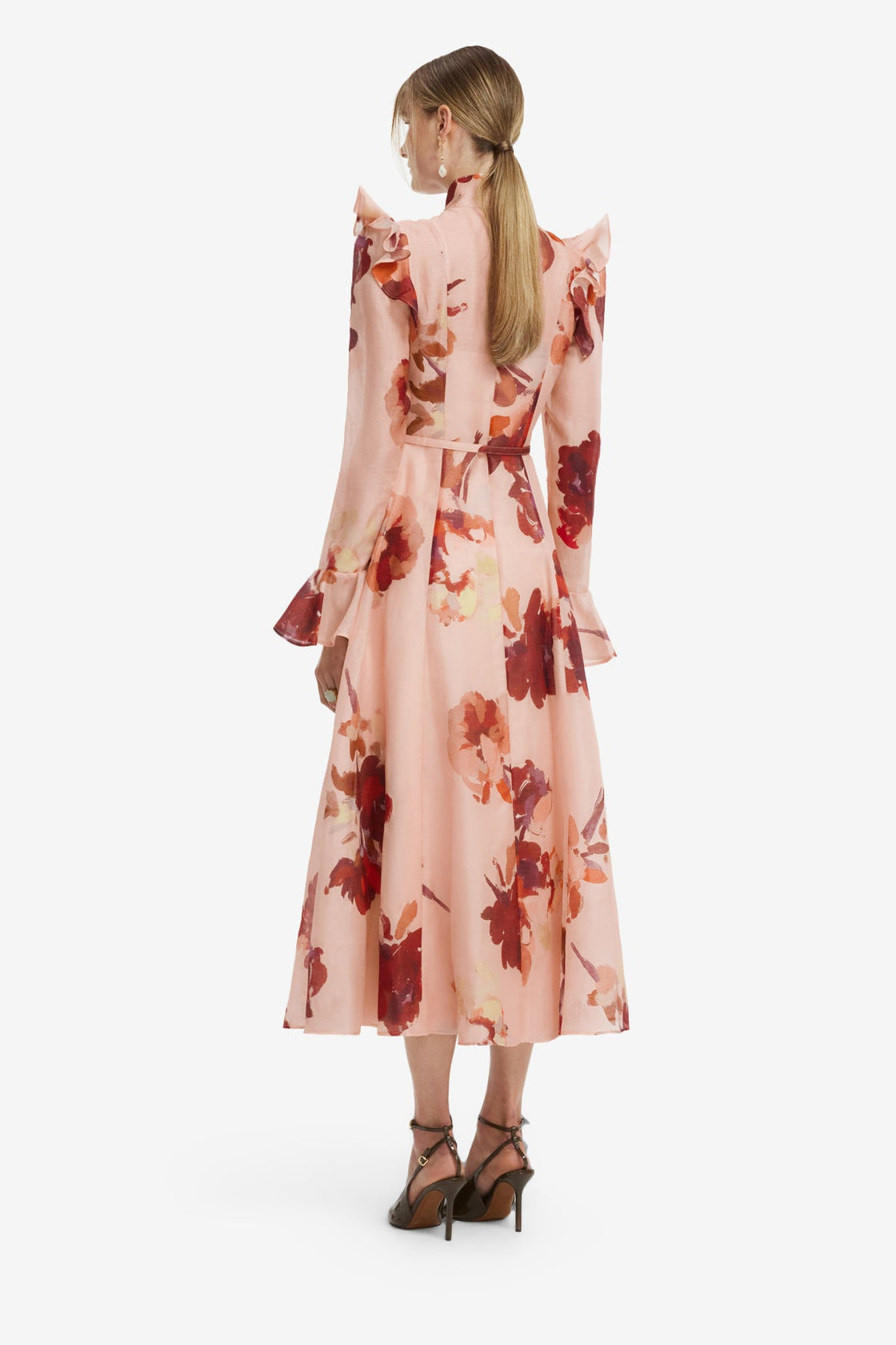 Katrina Butterfly Sleeve Midi Dress - Reverie Print in Nectar Dress Midi