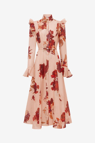 Katrina Butterfly Sleeve Midi Dress - Reverie Print in Nectar Dress Midi