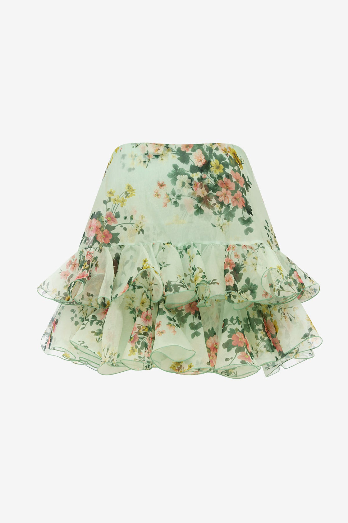 Gia Bustier Ruffled Top - Posy Print in Mint Tops