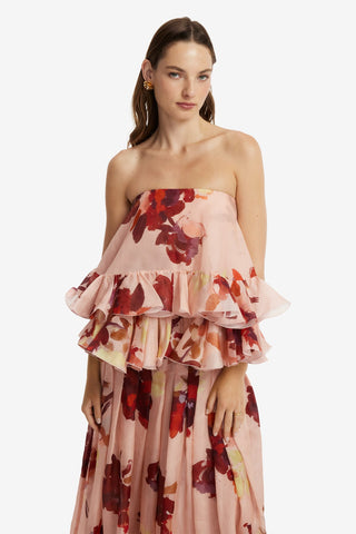 Gia Bustier Ruffled Top - Reverie Print in Nectar Tops