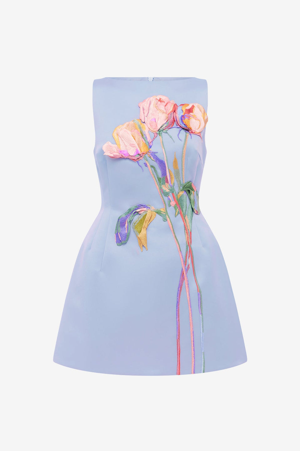 Ali Embroidered Boat Neck Mini Dress - Rose in Periwinkle Dress Mini