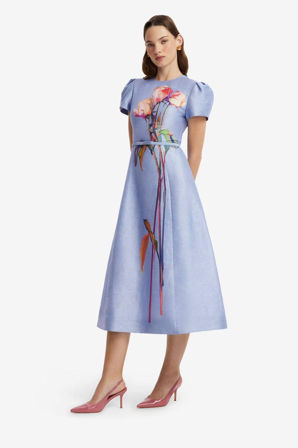 Marguerite Short Sleeve Midi Dress - Rose in Periwinkle Dress Midi