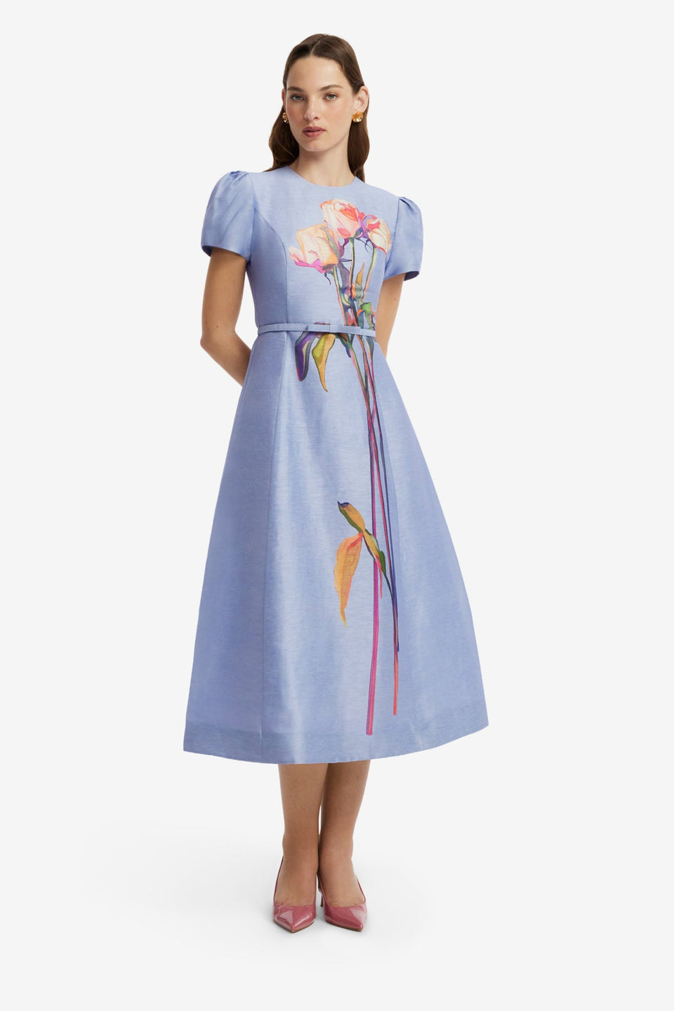 Marguerite Short Sleeve Midi Dress - Rose in Periwinkle Dress Midi