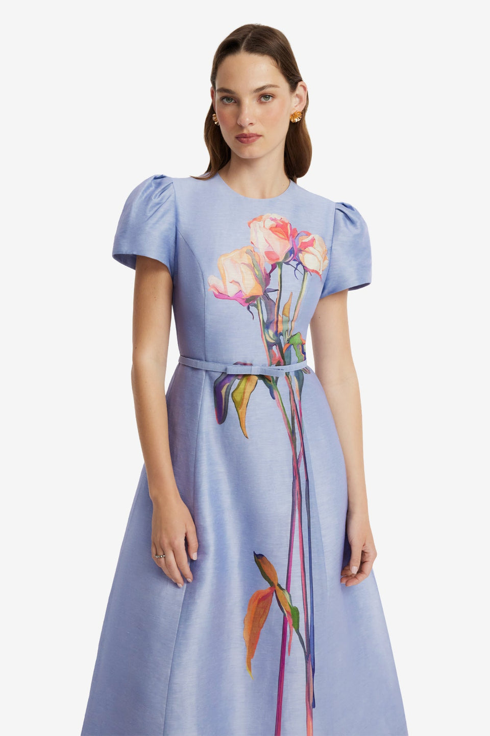 Marguerite Short Sleeve Midi Dress - Rose in Periwinkle Dress Midi