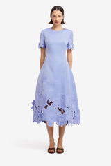 Caroline Applique Short Sleeve Midi Dress - Periwinkle Dress Midi