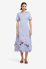 Caroline Applique Short Sleeve Midi Dress - Periwinkle Dress Midi