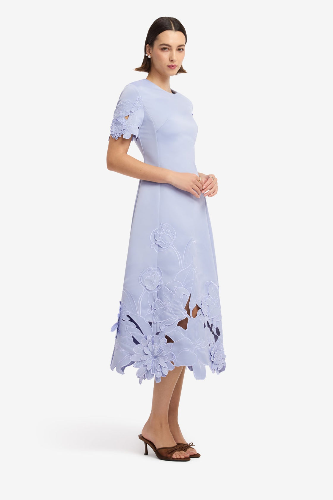 Caroline Applique Short Sleeve Midi Dress - Periwinkle Dress Midi