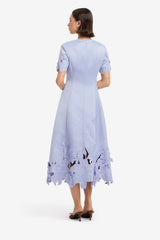 Caroline Applique Short Sleeve Midi Dress - Periwinkle Dress Midi