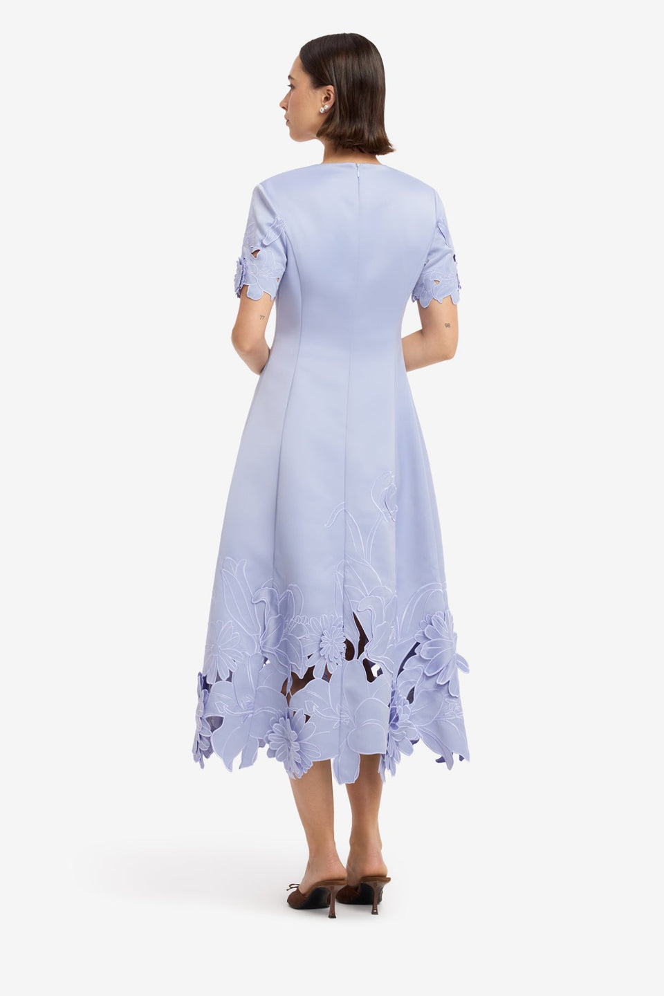 Caroline Applique Short Sleeve Midi Dress - Periwinkle Dress Midi