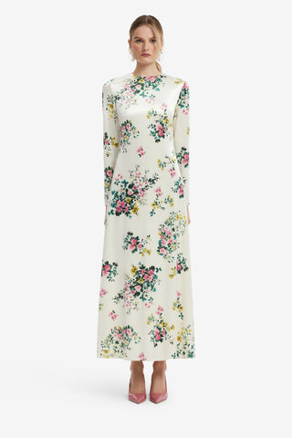 Cassandra Velvet Maxi Dress - Posy Print in Snow Dress Maxi