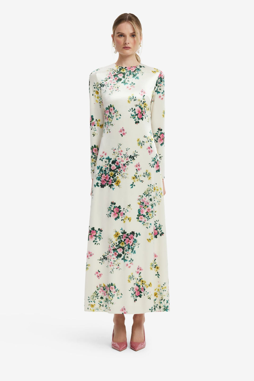 Cassandra Velvet Maxi Dress - Posy Print in Snow Dress Maxi