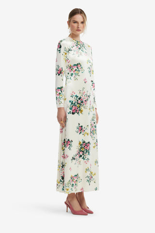 Cassandra Velvet Maxi Dress - Posy Print in Snow Dress Maxi