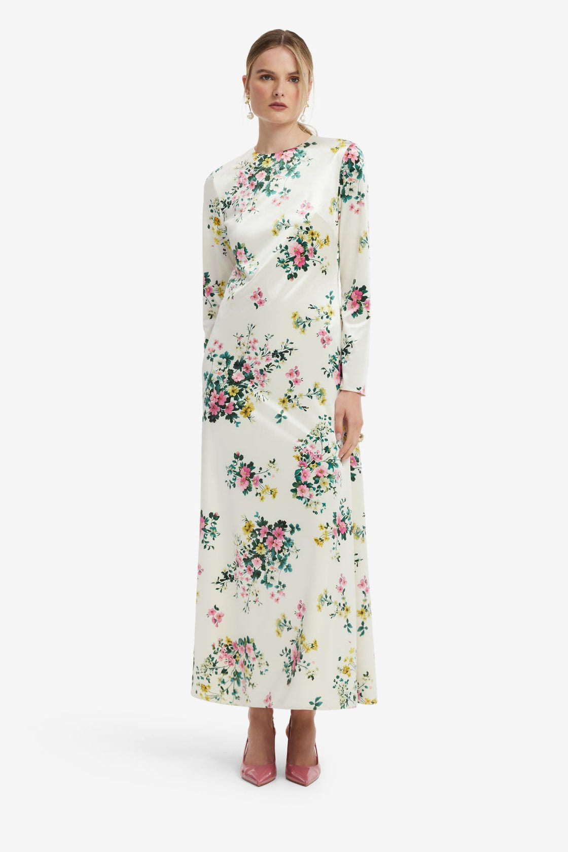 Cassandra Velvet Maxi Dress - Posy Print in Snow Dress Maxi