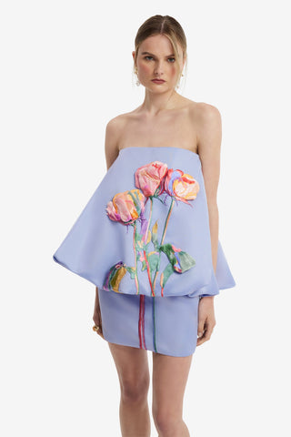Eiza Embroidered Bustier Bubble Mini Dress - Rose in Periwinkle Dress Mini