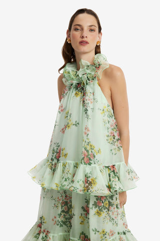 Thalia Halterneck Tiered Maxi Dress - Posy Print in Mint Dress Maxi