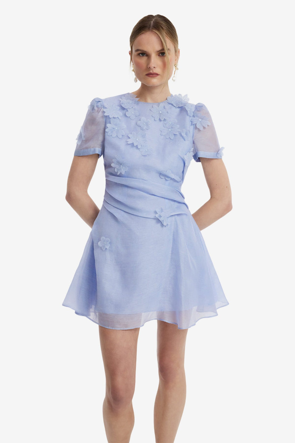 Elyse Petal Short Sleeve Mini Dress - Periwinkle Dress Mini