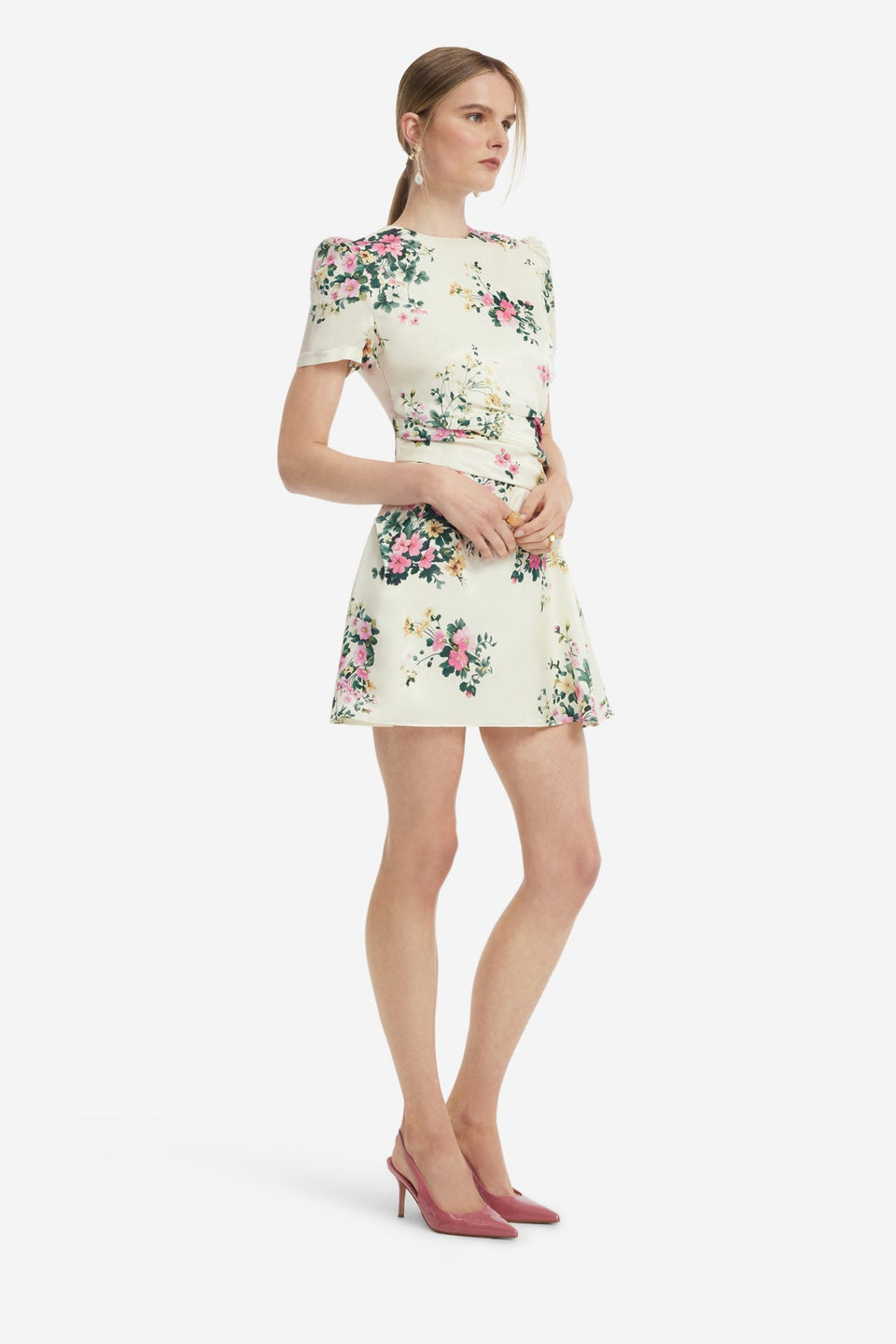 Elyse Short Sleeve Mini Dress - Posy Print in Snow Dress Mini