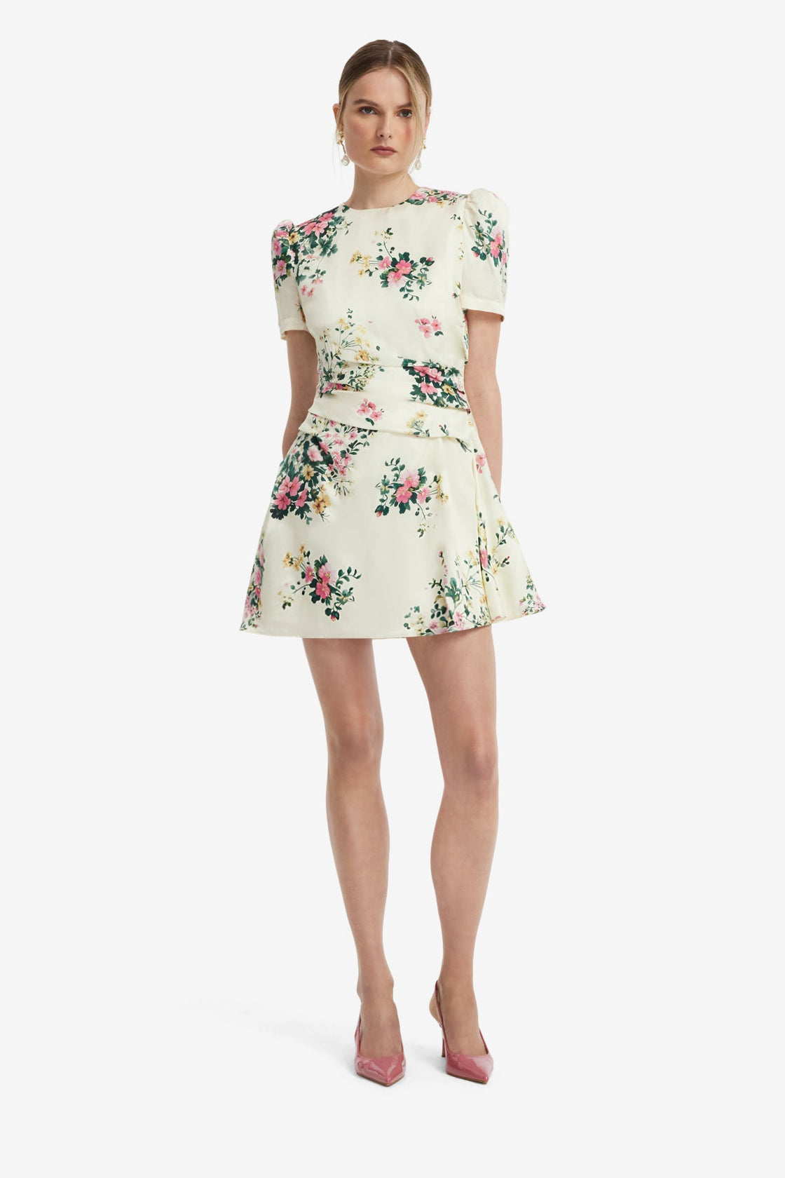 Elyse Short Sleeve Mini Dress - Posy Print in Snow Dress Mini