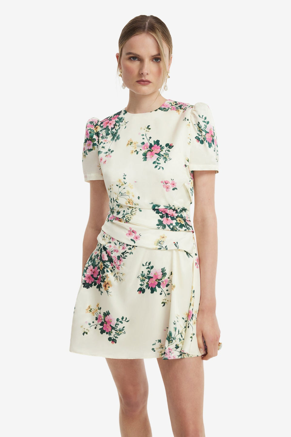 Elyse Short Sleeve Mini Dress - Posy Print in Snow Dress Mini