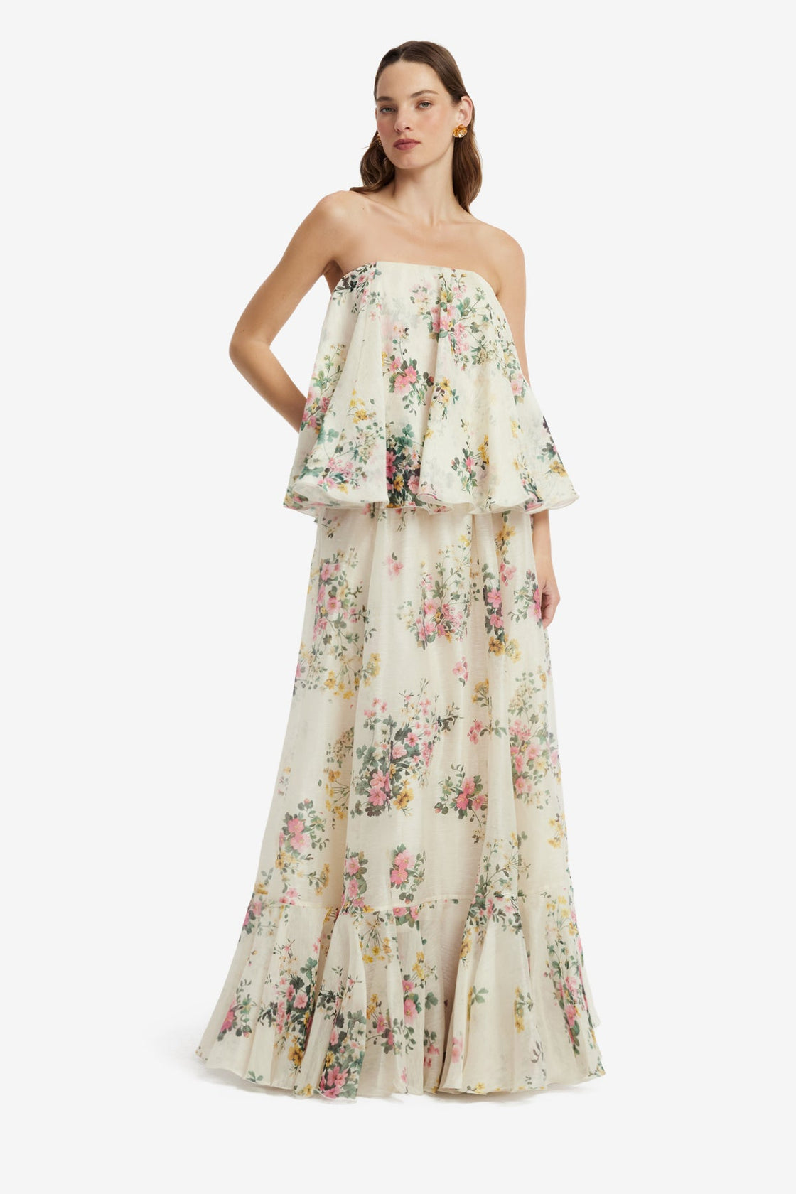 Ixia Bustier Top - Posy Print in Snow Tops