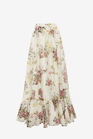 Zinnia Maxi Skirt - Posy Print in Snow Skirts