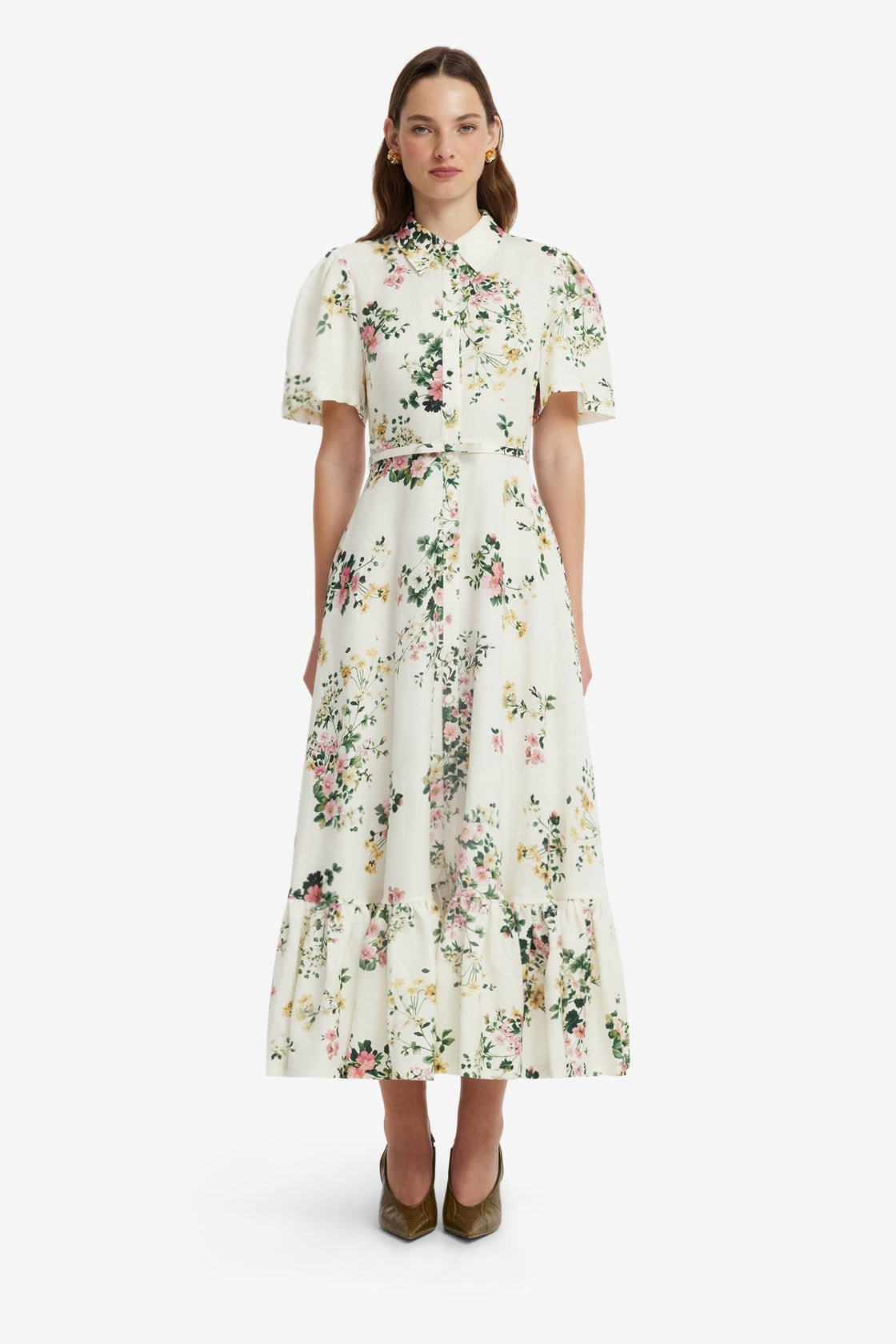 Becca Short Sleeve Midi Dress - Posy Print in Snow Dress Midi