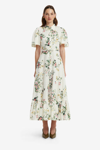 Becca Short Sleeve Midi Dress - Posy Print in Snow Dress Midi