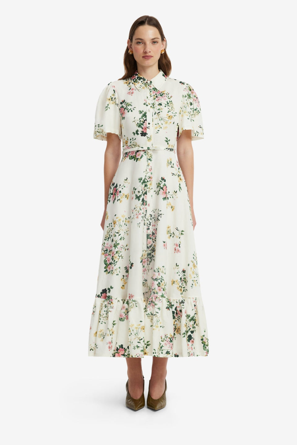 Becca Short Sleeve Midi Dress - Posy Print in Snow Dress Midi