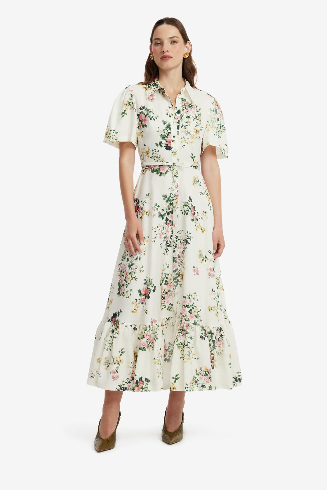 Becca Short Sleeve Midi Dress - Posy Print in Snow Dress Midi