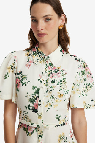 Becca Short Sleeve Midi Dress - Posy Print in Snow Dress Midi