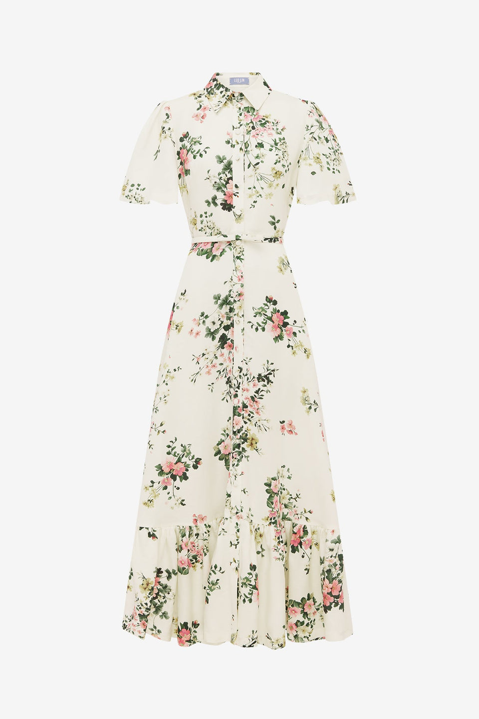 Becca Short Sleeve Midi Dress - Posy Print in Snow Dress Midi