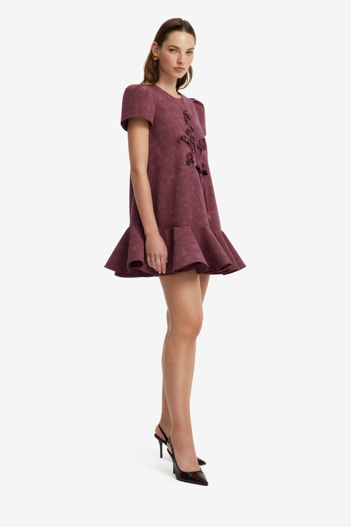 Esther Applique Vegan Suede Mini Dress - Mahogany Dress Mini