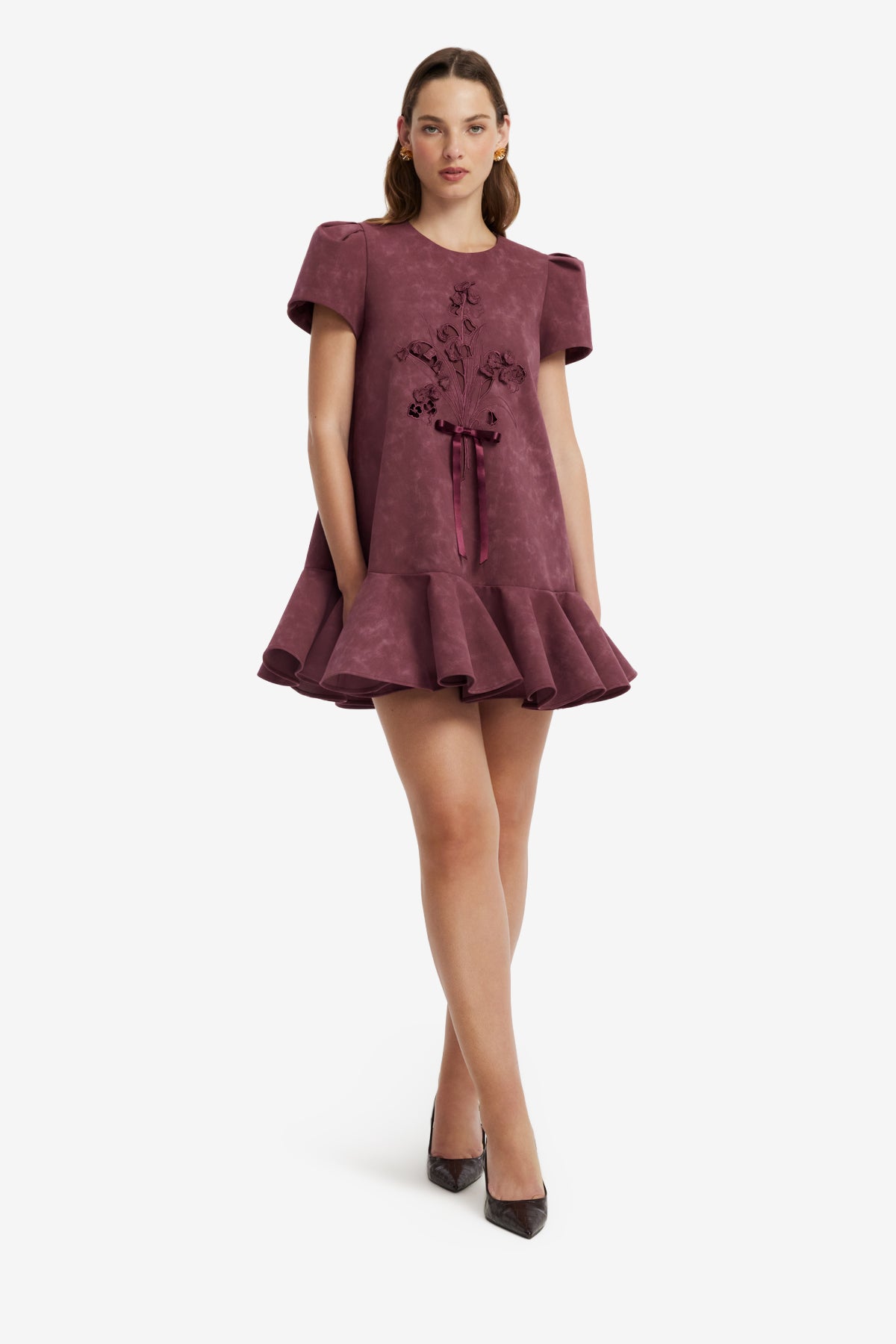 Esther Appliqué Vegan Suede Mini Dress - Mahogany – LEO LIN