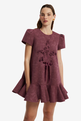 Esther Applique Vegan Suede Mini Dress - Mahogany Dress Mini