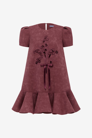 Esther Applique Vegan Suede Mini Dress - Mahogany Dress Mini