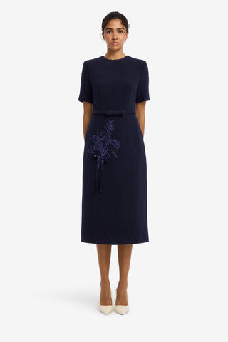 Elizabeth Short Sleeve Tweed Midi Dress - Midnight Midi Dress