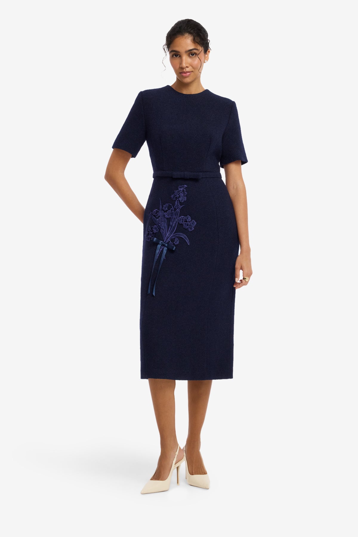 新品　トリートユアセルフ Elise Tweed Shirt onepiece Elizabeth Short Sleeve Tweed Midi Dress - Midnight – LEO LIN