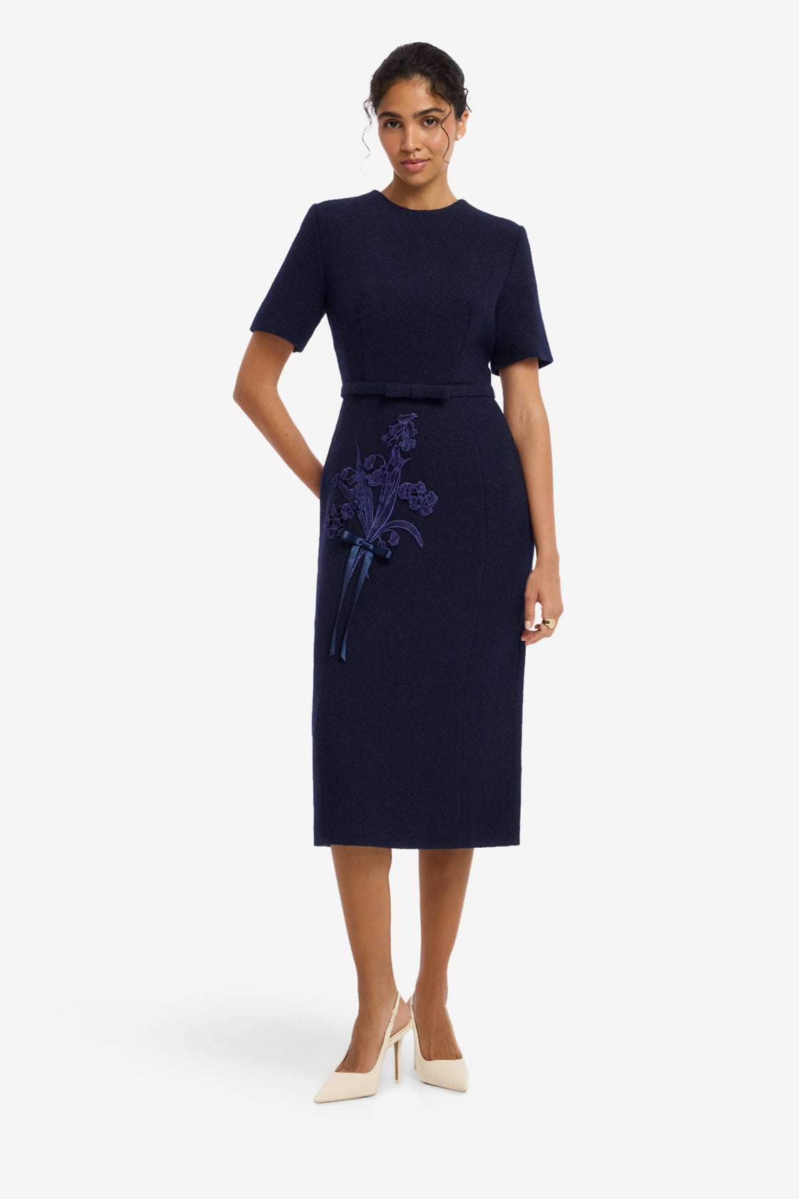 Elizabeth Short Sleeve Tweed Midi Dress - Midnight Midi Dress