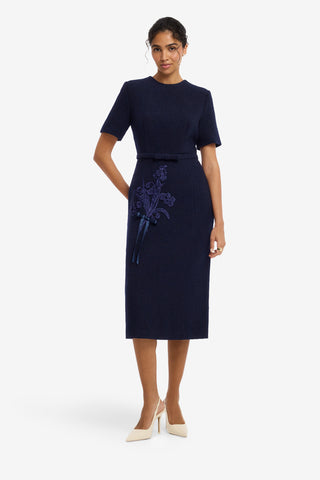 Elizabeth Short Sleeve Tweed Midi Dress - Midnight Midi Dress