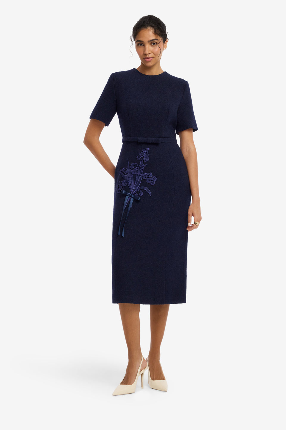 Elizabeth Short Sleeve Tweed Midi Dress - Midnight Midi Dress