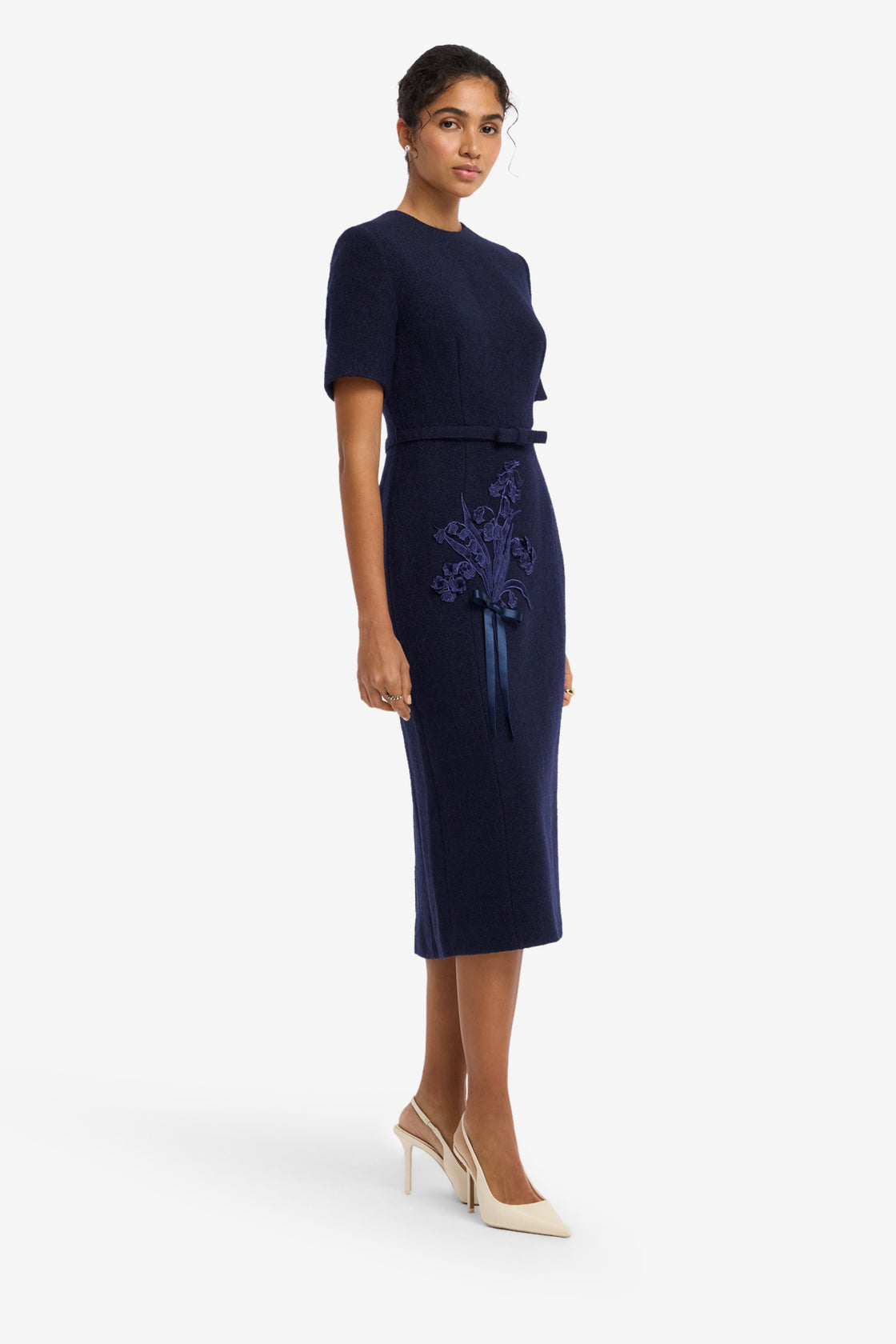 Elizabeth Short Sleeve Tweed Midi Dress - Midnight Midi Dress