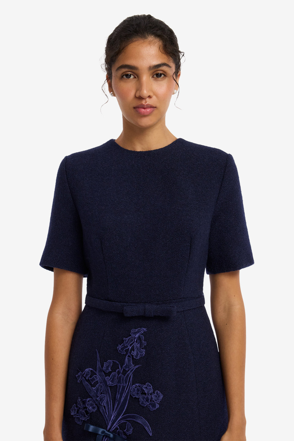 Elizabeth Short Sleeve Tweed Midi Dress - Midnight Midi Dress